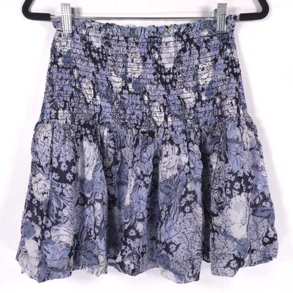 GANNI Blue Floral Georgette Smocked Pull on Lined Mini Skirt Size 34 SMALL‎ - Picture 4 of 13